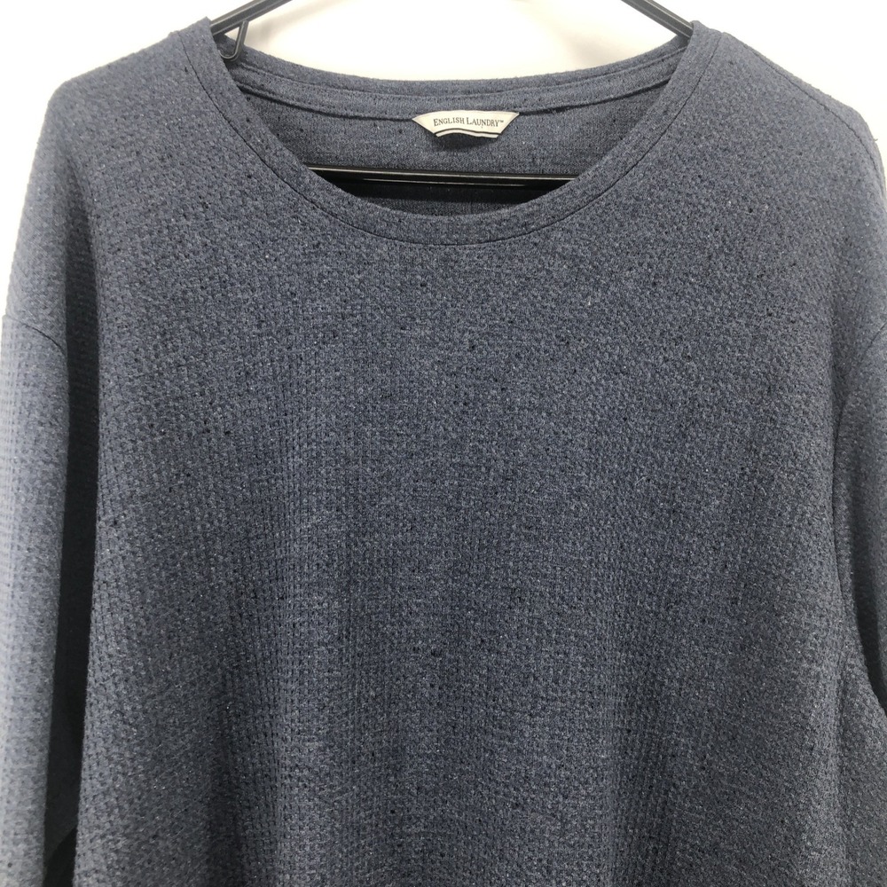 English Laundry Men's Long Sleeve Crew Neck Waffle Knit Pullover Shirt Blue XXL